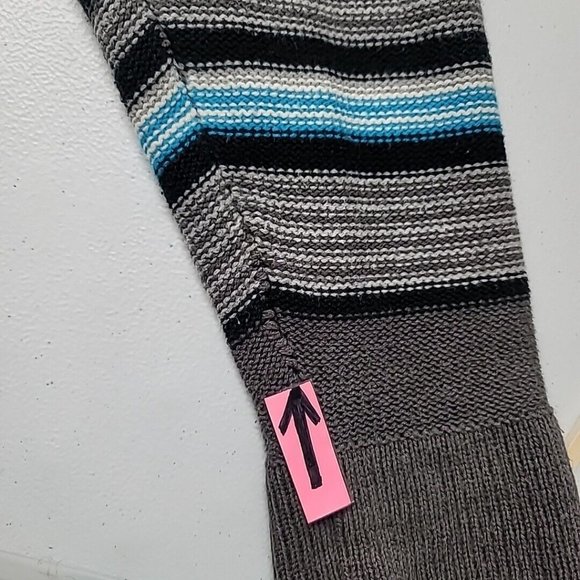 Retrofit Men's Knit Hoodie Hooded Sweater Size Large Gray Blue Striped FLAWED - Picture 6 of 13